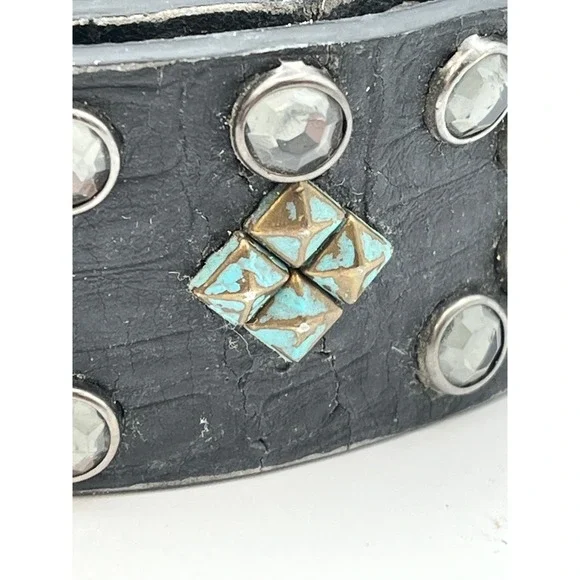 Rhinestone Studded Leather Belt Wm's Large Western Rockabilly Turq. Stones READ - Picture 2 of 11